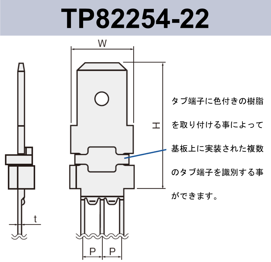 タブ端子 TP82254-22 基板実装用 ラジアルリードテーピング 250シリーズ JIS 6.3mm RoHS指令対応品