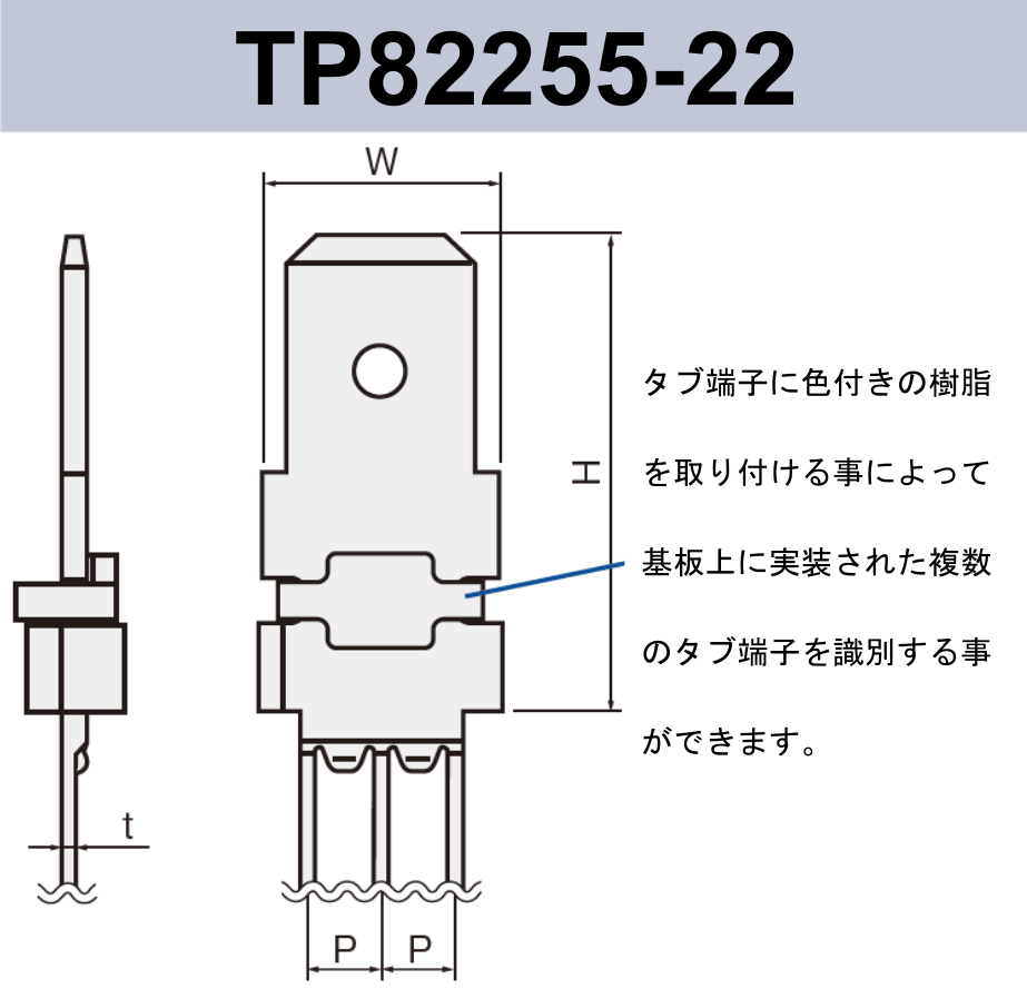 タブ端子 TP82255-22 基板実装用 ラジアルリードテーピング 250シリーズ JIS 6.3mm RoHS指令対応品