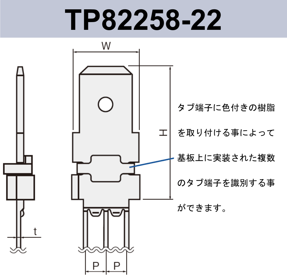 タブ端子 TP82258-22 基板実装用 ラジアルリードテーピング 250シリーズ JIS 6.3mm RoHS指令対応品